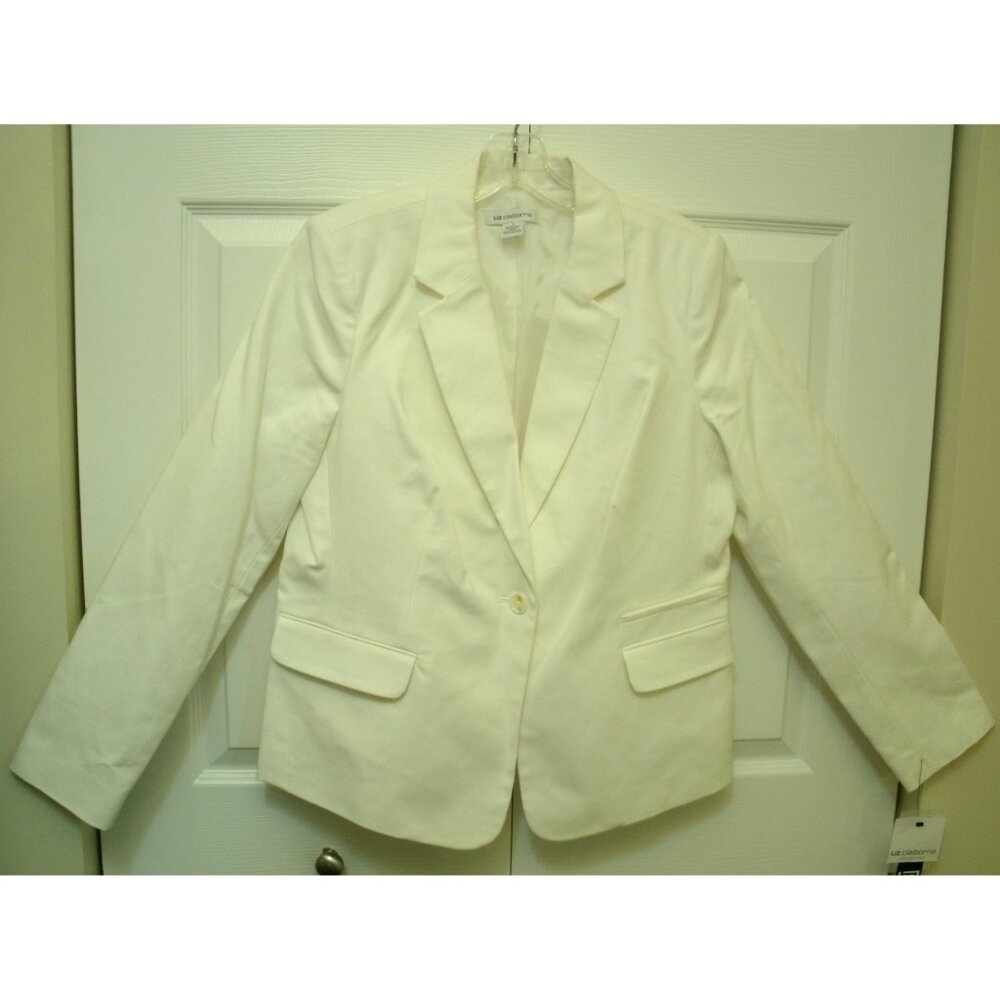 Liz Claiborne White Cotton Blazer, Large, Excellent! New With Tags!